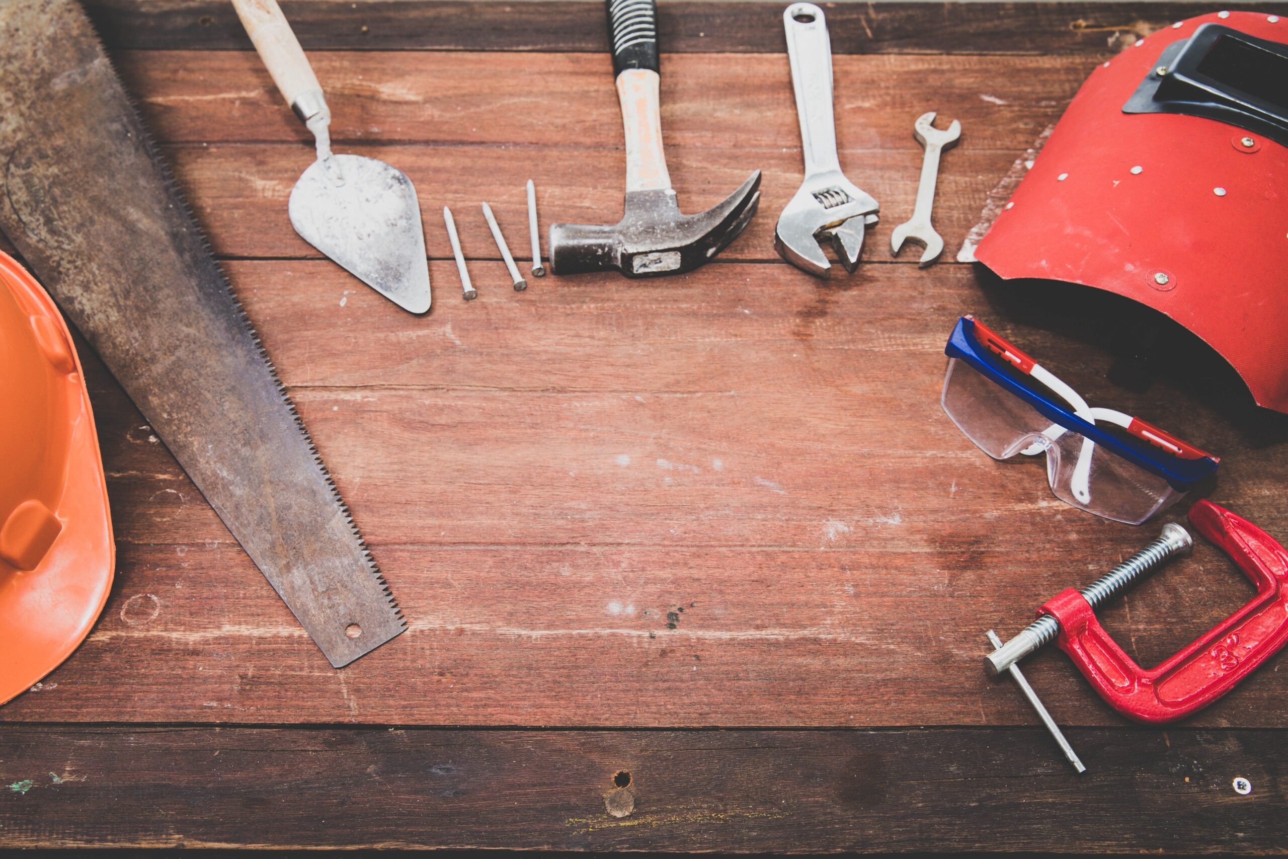 tools on a wood desk